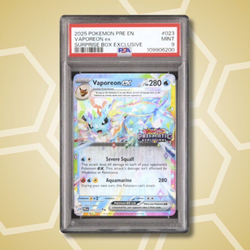 2025 Pokemon Vaporeon ex RR Surprise Box Exclusive #023 PSA 9