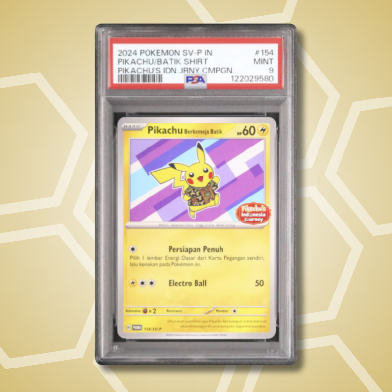 2024 Pokemon Indonesian Pikachu Batik Shirt Promo Pikachu's Indonesia Journey #154/SV-P PSA 9