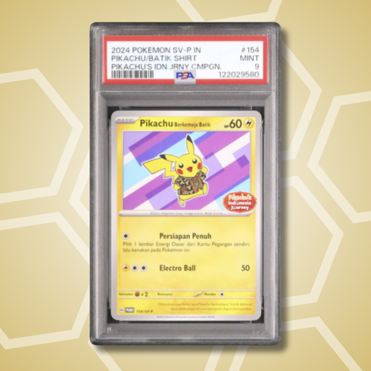 2024 Pokemon Indonesian Pikachu Batik Shirt Promo Pikachu's Indonesia Journey #154/SV-P PSA 9