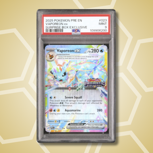 2025 Pokemon Vaporeon ex RR Surprise Box Exclusive #023 PSA 9